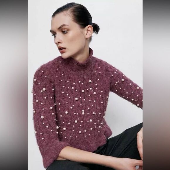 Zara Knit Alpaca Blend Pearl Sweater - Picture 1 of 5